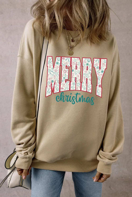 MERRY CHRISTMAS Round Neck Long Sleeve Sweatshirt - Trendsi - Flyclothing LLC