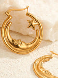 18K Gold-Plated Crescent Moon Star Hoop Earrings - Trendsi - Flyclothing LLC