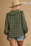 Umgee Full Size Plaid Ruffle Collar Blouse Plus Size - Trendsi - Flyclothing LLC