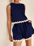 Contrast Trim Sleeveless Top and Shorts Set - Trendsi - Flyclothing LLC