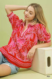 Umgee Tropical Print Puff Sleeve Blouse - Trendsi - Flyclothing LLC
