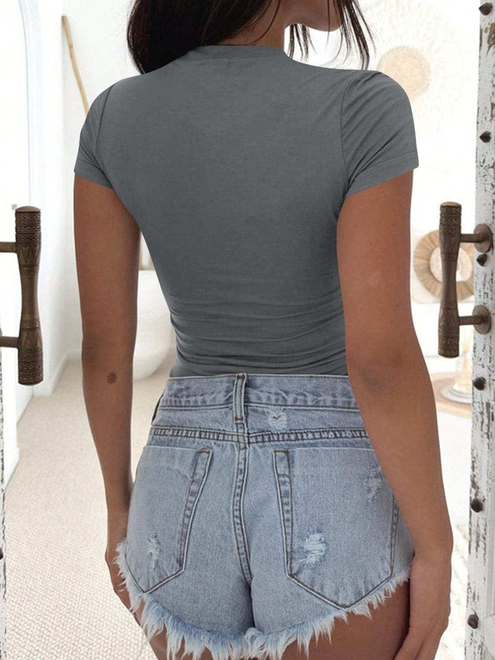 Scoop Neck Short Sleeve T-Shirt - Trendsi - Flyclothing LLC