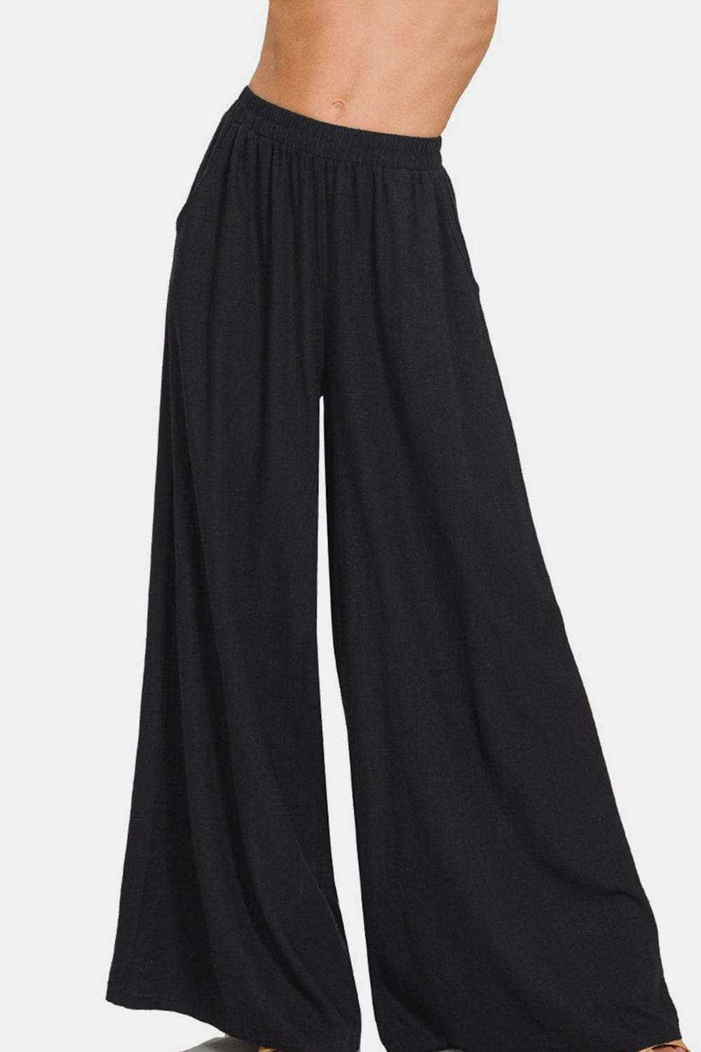 Zenana Pleated Linen Blend Wide Leg Pants - Trendsi - Flyclothing LLC