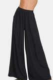 Zenana Pleated Linen Blend Wide Leg Pants - Trendsi - Flyclothing LLC