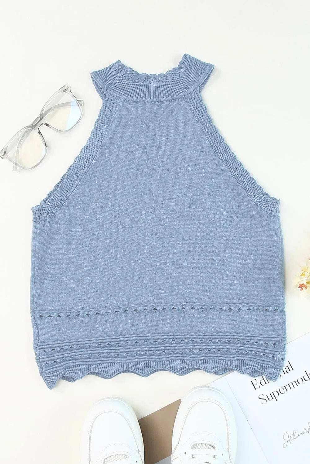 Eyelet Mock Neck Tank - Trendsi - Flyclothing LLC