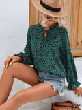 Animal Print Tie Neck Flounce Sleeve Blouse - Trendsi - Flyclothing LLC