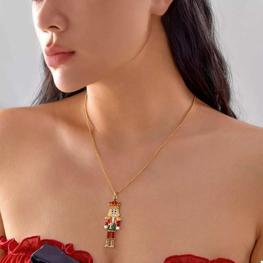 Christmas 18K Gold-Plated Nutcracker Pendant Necklace - Trendsi - Flyclothing LLC