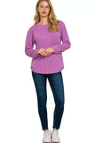 Zenana Full Size Raised Rib Round Neck Long Sleeve Top Plus Size - Trendsi - Flyclothing LLC