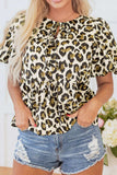Leopard Bow Tie Front Puff Sleeve Peplum Blouse - Trendsi - Flyclothing LLC
