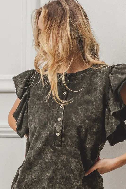 BiBi Mineral Washed Terry Top - Trendsi - Flyclothing LLC