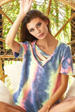 BiBi Tie Dye Terry V Neck Top With Double Strap - Trendsi - Flyclothing LLC