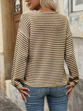 Striped V-Neck Button Front Casual Top - Trendsi - Flyclothing LLC
