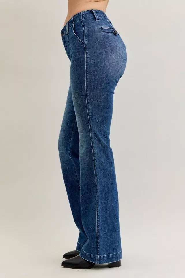 Judy Blue Full Size Mid Rise Bootcut Jeans with Welt Pockets Plus Size - Trendsi - Flyclothing LLC
