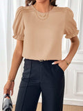 Round Neck Flounce Sleeve Blouse - Trendsi - Flyclothing LLC