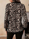 Decorative Button Leopard V-Neck Long Sleeve T-Shirt - Trendsi - Flyclothing LLC