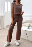 Ribbed Round Neck Top and Pants Set - Trendsi - Flyclothing LLC