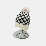 Checkered Knit Hat with Pompom - Trendsi - Flyclothing LLC