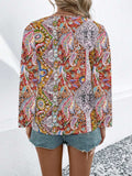 Printed V-Neck Long Sleeve Blouse - Trendsi - Flyclothing LLC