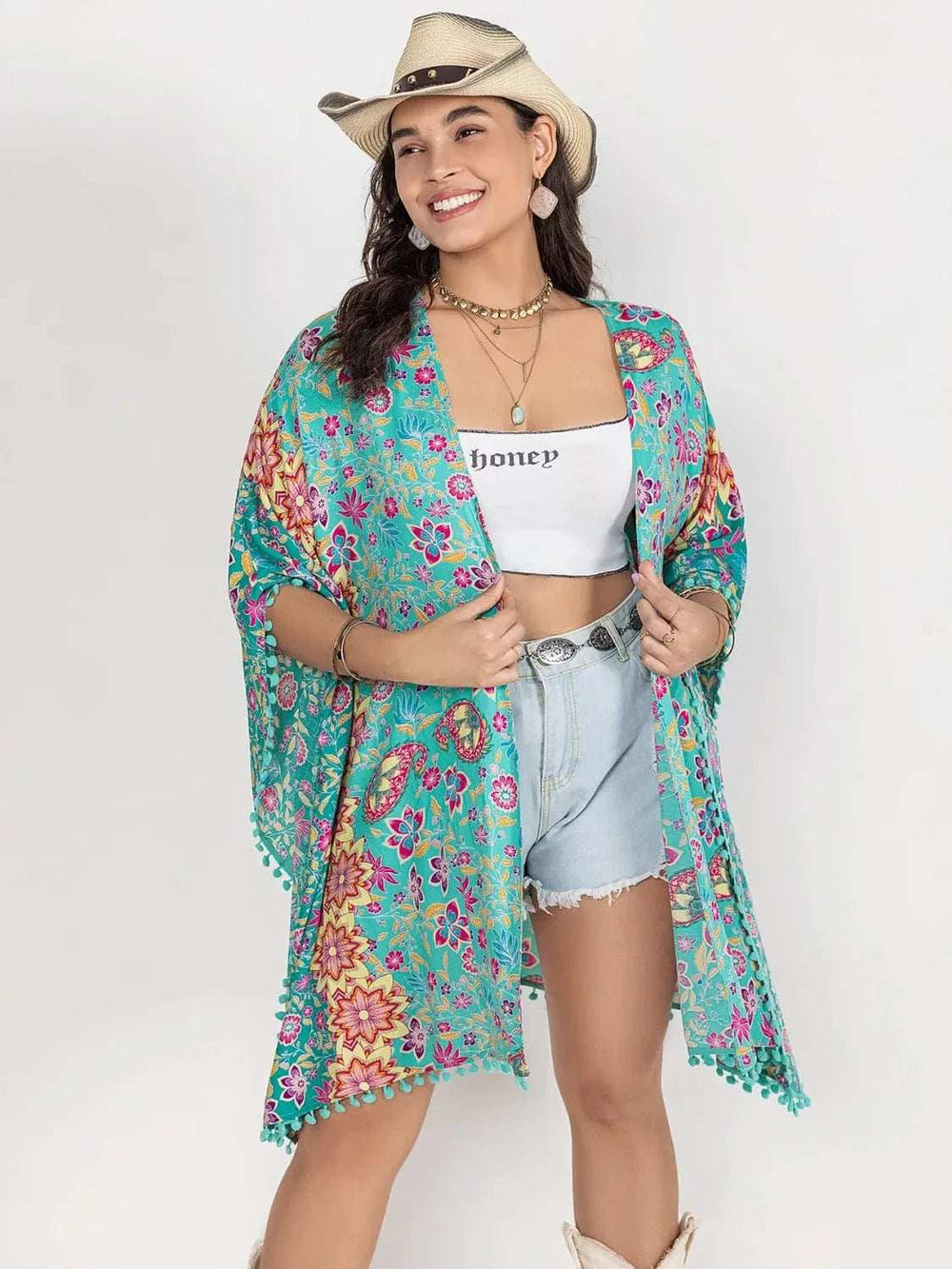 Plus Size Printed Open Front Cover-Up - Trendsi - Flyclothing LLC