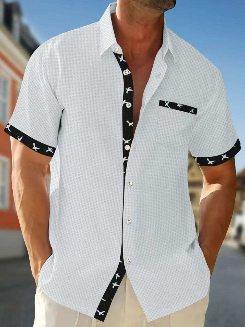 Men's Full Size Contrast Trim Waffle Knit Short Sleeve Shirt Plus Size - Trendsi - Flyclothing LLC