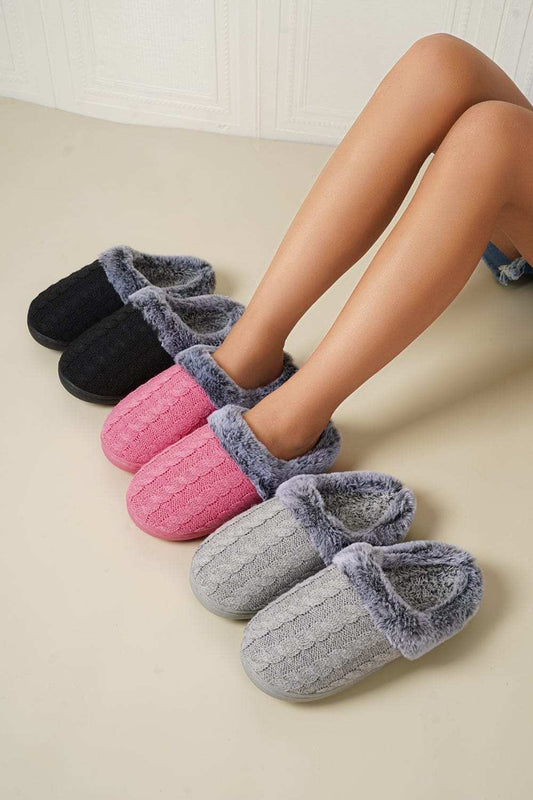 Cable-Knit Fluff Round Toe Slippers - Trendsi - Flyclothing LLC