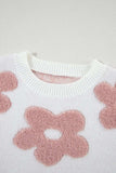 Flower Round Neck Long Sleeve Knit Top - Trendsi - Flyclothing LLC