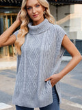 Side Slit Turtleneck Sweater Vest - Trendsi - Flyclothing LLC