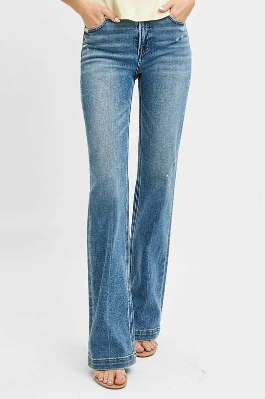 RISEN Full Size Distressed Detail Bootcut Jeans Plus Size - Trendsi - Flyclothing LLC