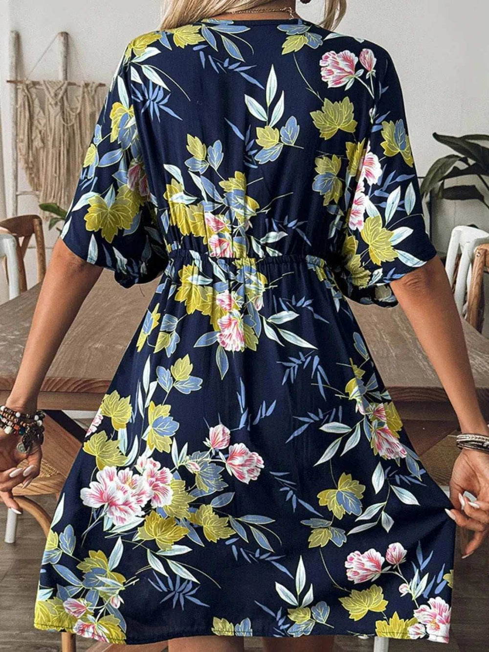 Crochet Front V-Neck Printed Cover-Up - Trendsi - Flyclothing LLC