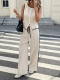 Casual Contrast Trim Tank and Wide Leg Pants Set - Trendsi - Flyclothing LLC