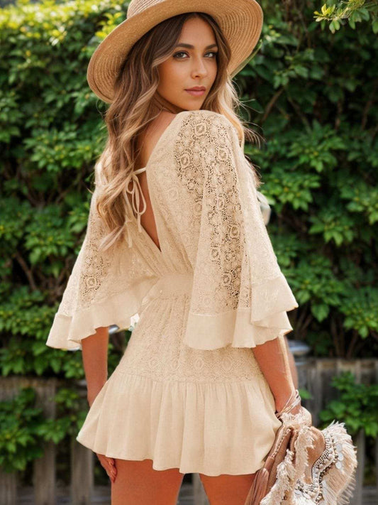Lace Cutout Half Sleeve Mini Dress - Trendsi - Flyclothing LLC