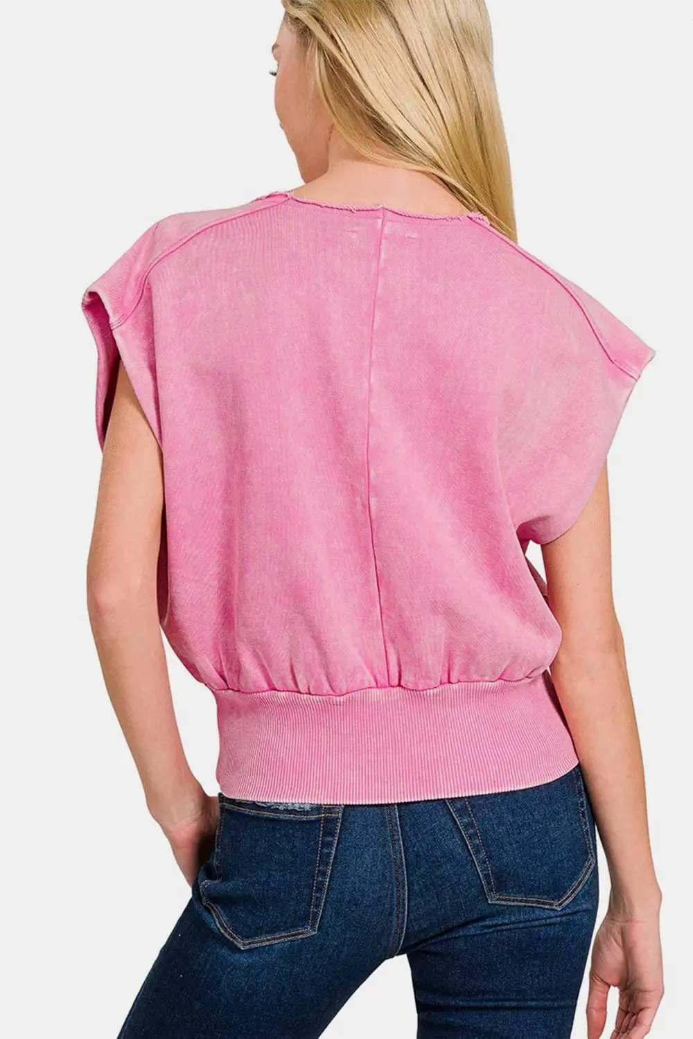 Zenana Washed Boat Neck Bottom Banded Dolman Sleeve Top - Trendsi - Flyclothing LLC