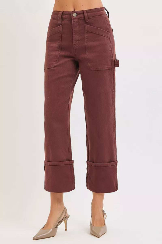 RISEN Full Size High Rise Wide Straight Cuffed Patch Jeans Plus Size - Trendsi - Flyclothing LLC