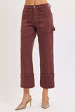 RISEN Full Size High Rise Wide Straight Cuffed Patch Jeans Plus Size - Trendsi - Flyclothing LLC