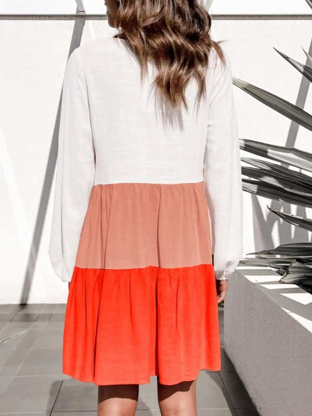 Contrast Round Neck Long Sleeve Dress - Trendsi - Flyclothing LLC