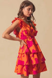 SO ME Floral V Neck Layered Dress with Elasticized Waist - Trendsi - Flyclothing LLC