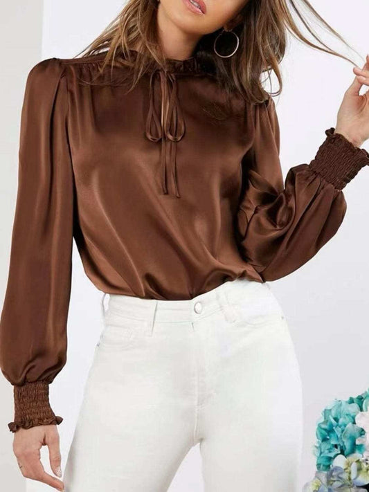 Frill Tied Lantern Sleeve Blouse - Trendsi - Flyclothing LLC