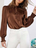 Frill Tied Lantern Sleeve Blouse - Trendsi - Flyclothing LLC