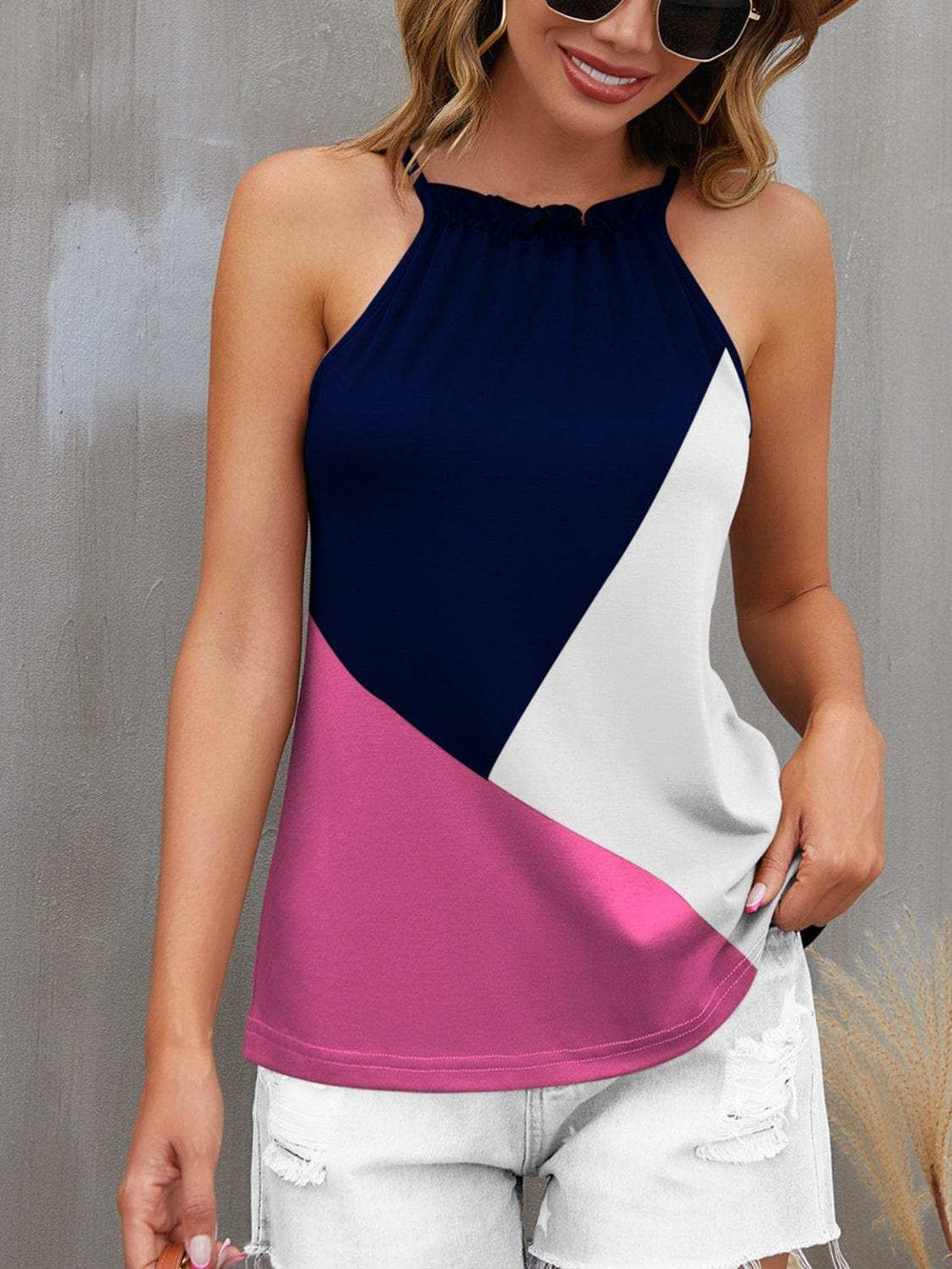 Color Block Grecian Neck Cami - Trendsi - Flyclothing LLC