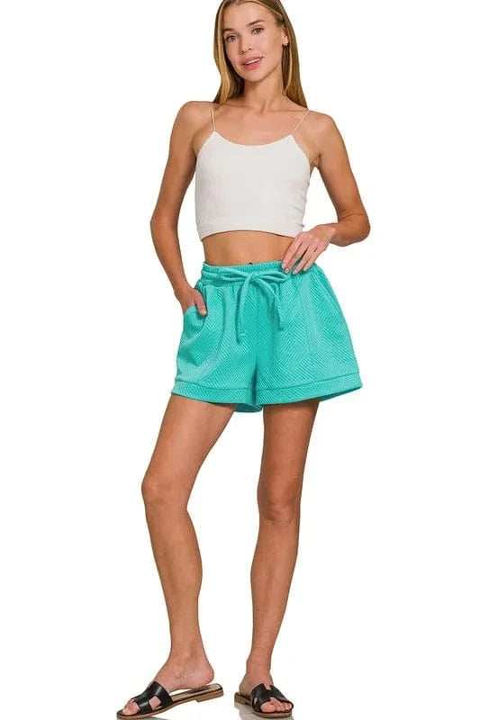Zenana Textured Knit Jacquard Drawstring Shorts - Trendsi - Flyclothing LLC