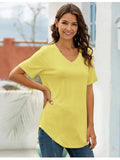 Full Size Solid V-Neck Short Sleeve T-Shirt Plus Size - Trendsi - Flyclothing LLC
