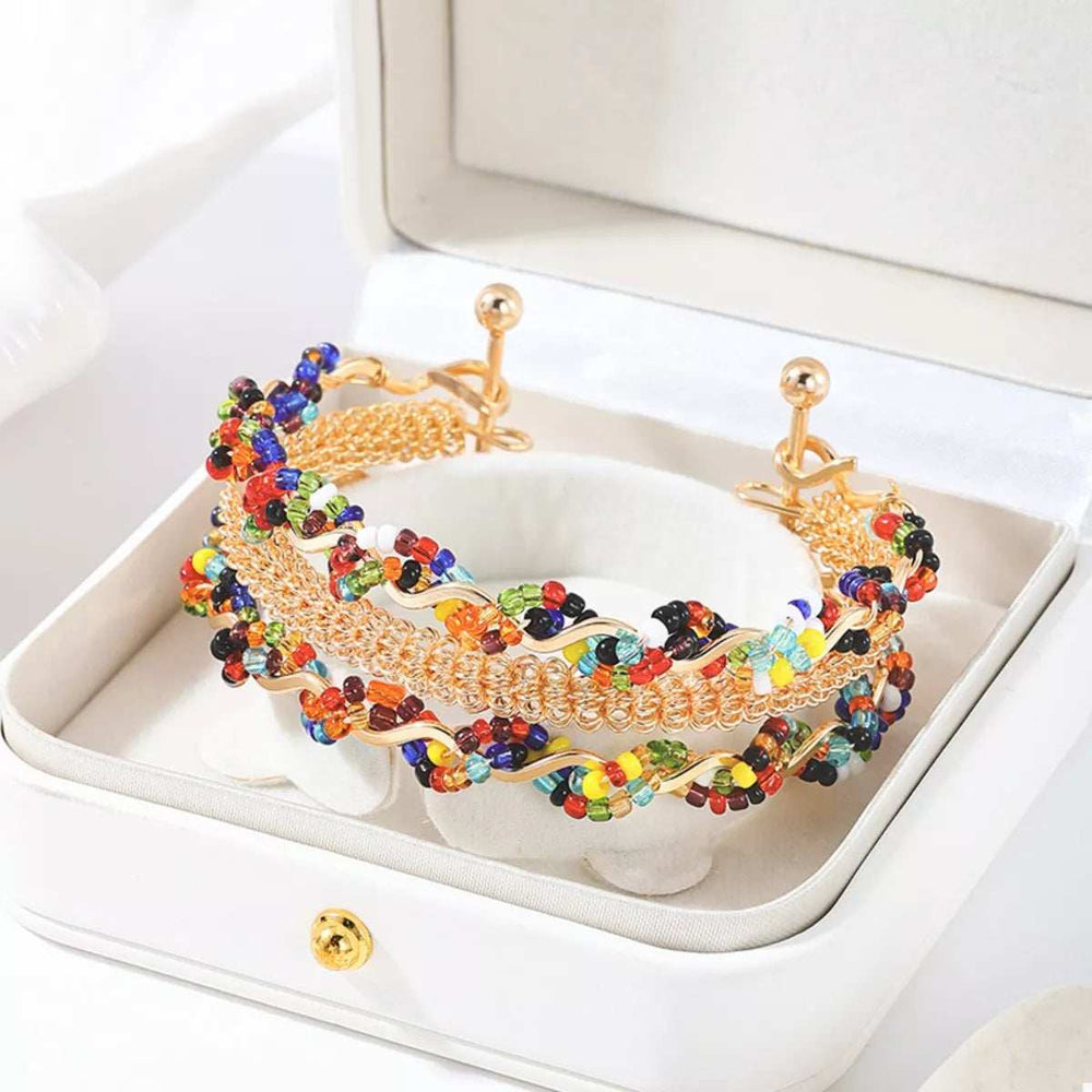 18K Gold-Plated Three Layered Open Bracelet - Trendsi - Flyclothing LLC