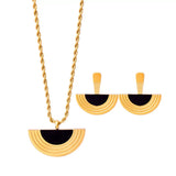 Geometric Half-Circle 18K Gold Plated Necklace Ring and Earrings Jewelry Set - Trendsi - Flyclothing LLC
