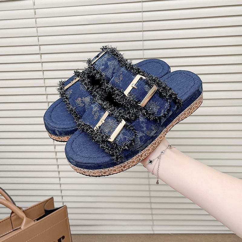 Open Toe Double Buckle Platform Sandals - Trendsi - Flyclothing LLC