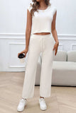 Ribbed Round Neck Top and Pants Set - Trendsi - Flyclothing LLC