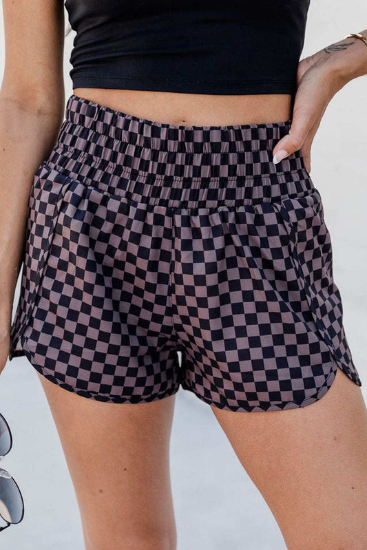 Checkered Elastic Waist Shorts - Trendsi - Flyclothing LLC