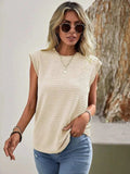 Textured Round Neck Casual Ribbed Top - Trendsi - Flyclothing LLC
