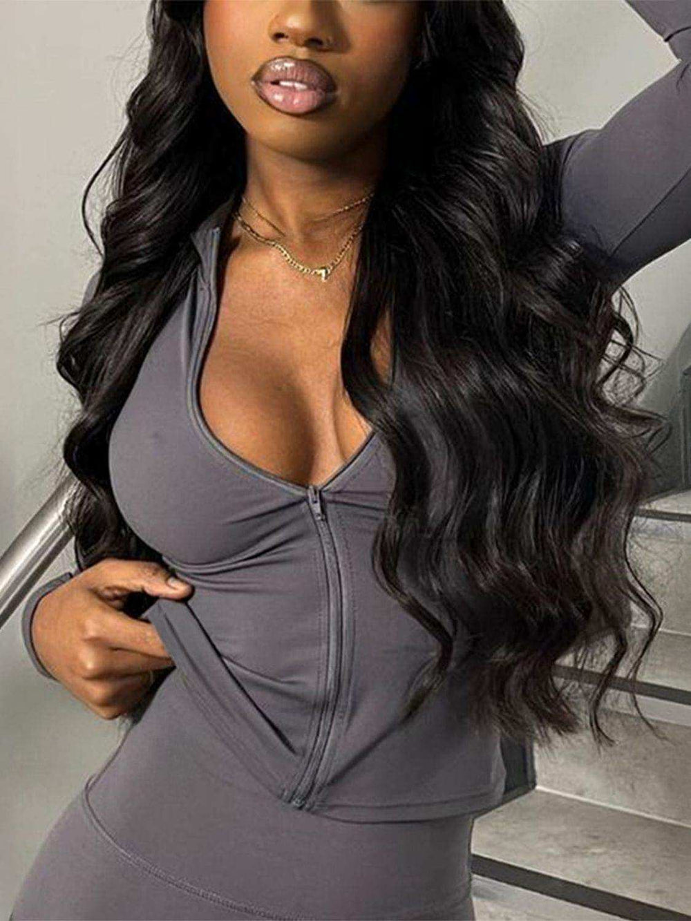 Devine Zip Up Long Sleeve Cropped Top - Trendsi - Flyclothing LLC