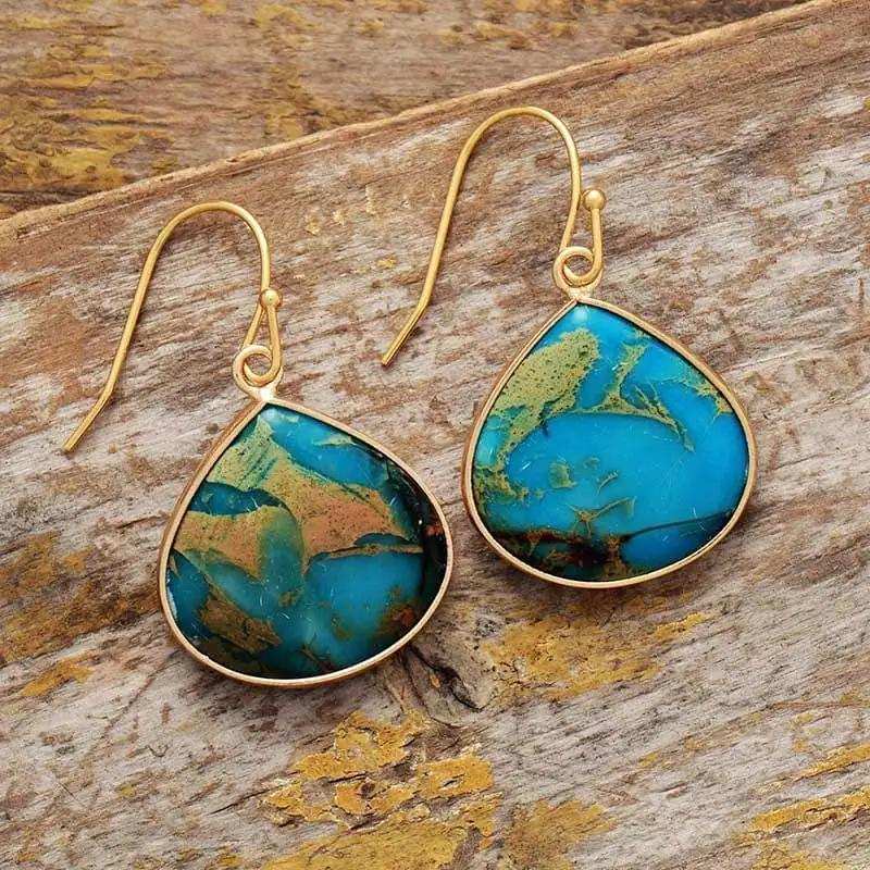18K Gold-Plated Natural Stone Earrings - Trendsi - Flyclothing LLC