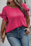 Plus Size Ruffled Round Neck Short Sleeve Blouse - Trendsi - Flyclothing LLC